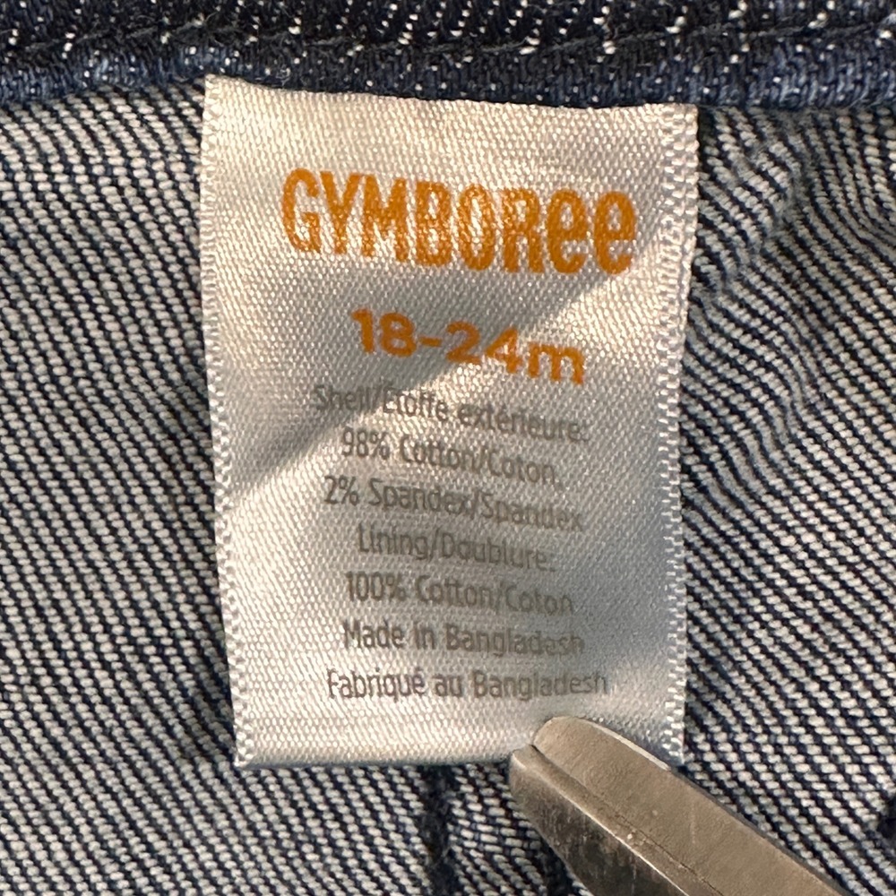 Gymboree Denim Shortall Overalls Toddler‎ 18-24M Dark Wash Plaid Lining - Picture 3 of 4